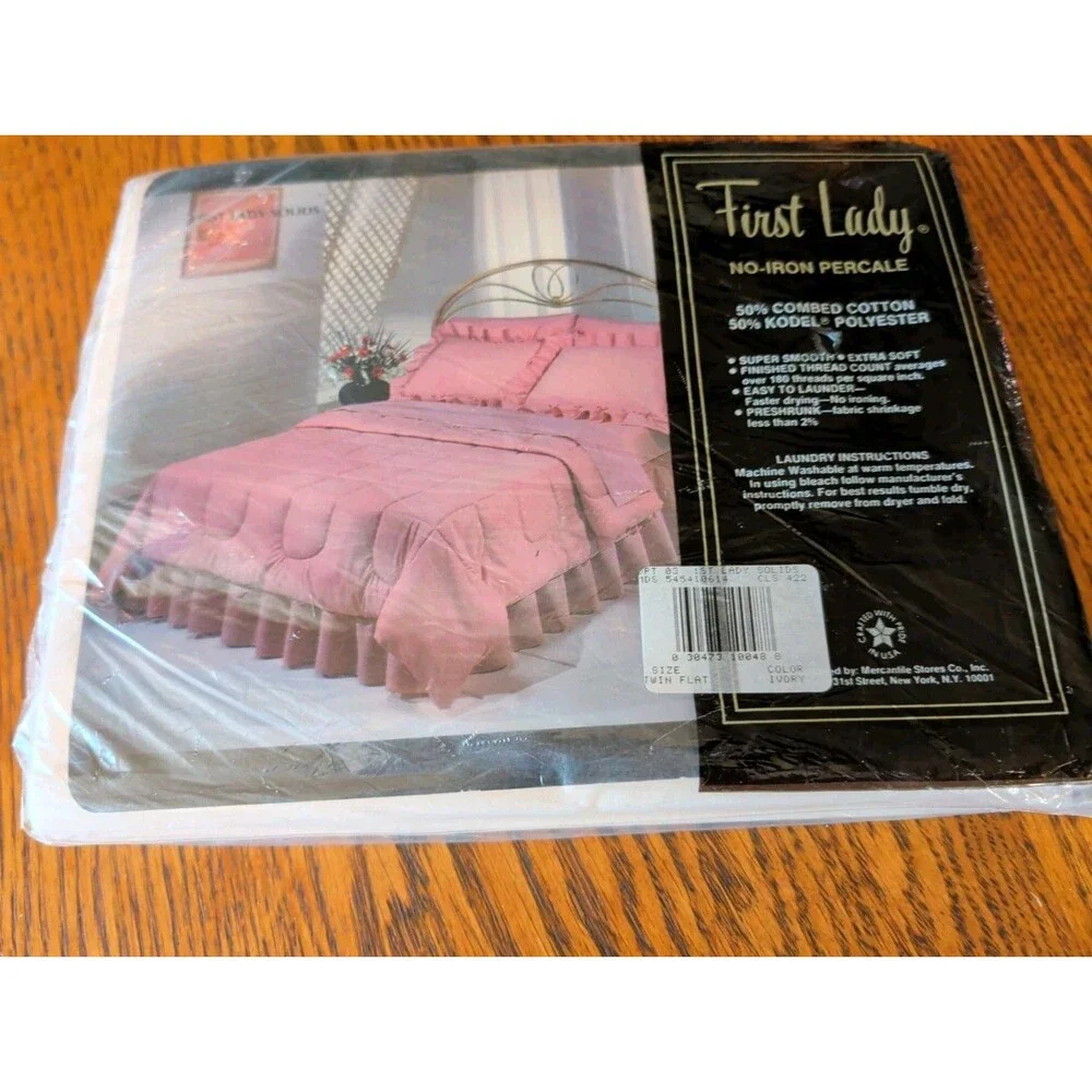 First Lady Twin Flat Sheet New Old Stock Beige Cotton Blend Original Package...